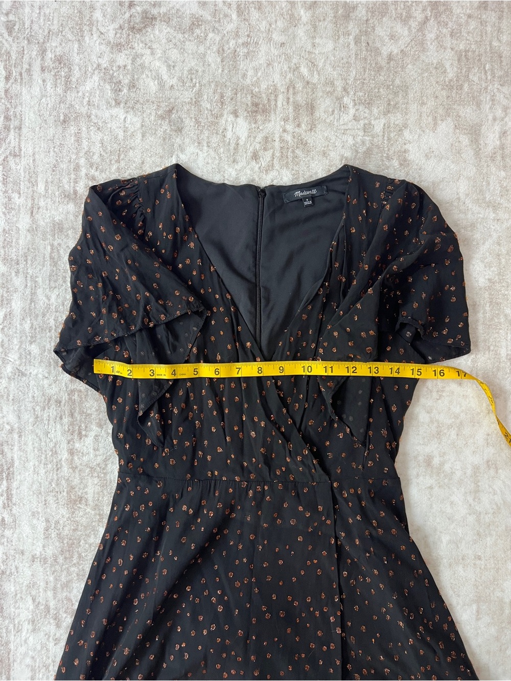 Madewell Metallic Dot Cape-Sleeve Faux Wrap Mini Dress Black Size 0 XS - Picture 5 of 11